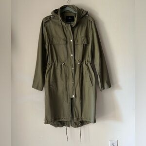 7 For All Mankind Army Green Utility Jacket Hoodie Cinch waist hem detail Sz M